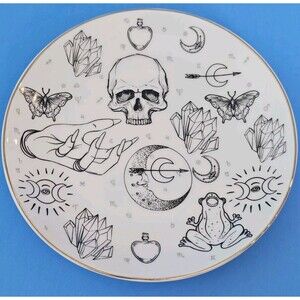 Halloween Skull Plate Mystic Gold White Black Fortune Telling Park Chateau Goth